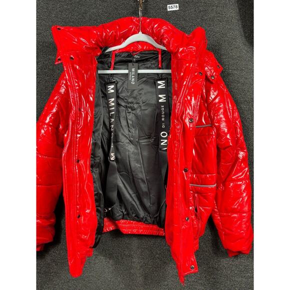 Milano Di Rouge Jacket Mens Medium Red Elliot Puffer Coat Removable Hood M086 - Picture 4 of 16